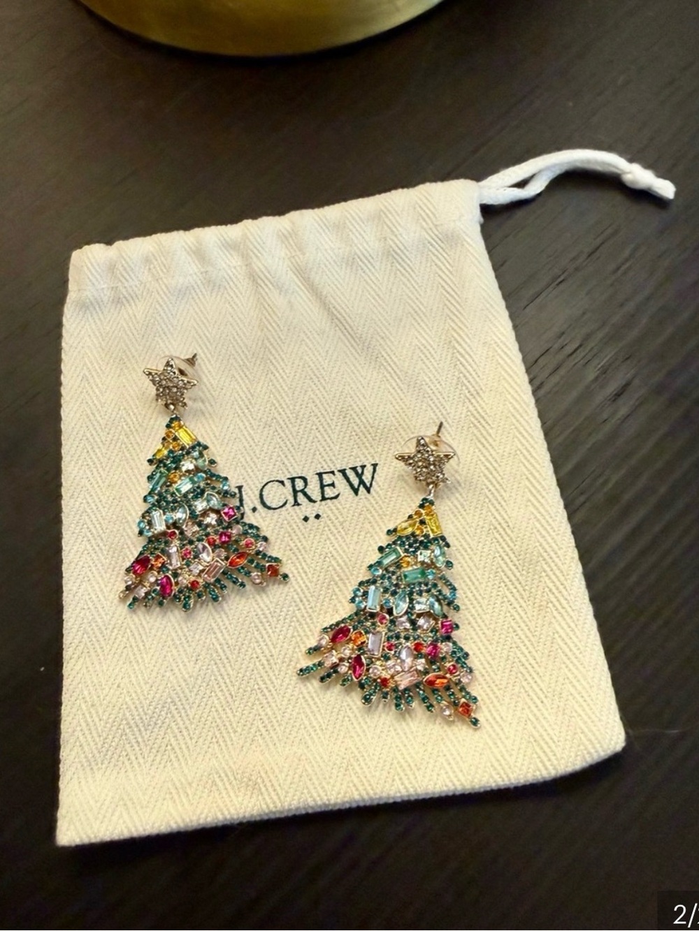 J. Crew Multicolor Gemstone Holiday Tree Drop Earrings - Picture 2 of 2